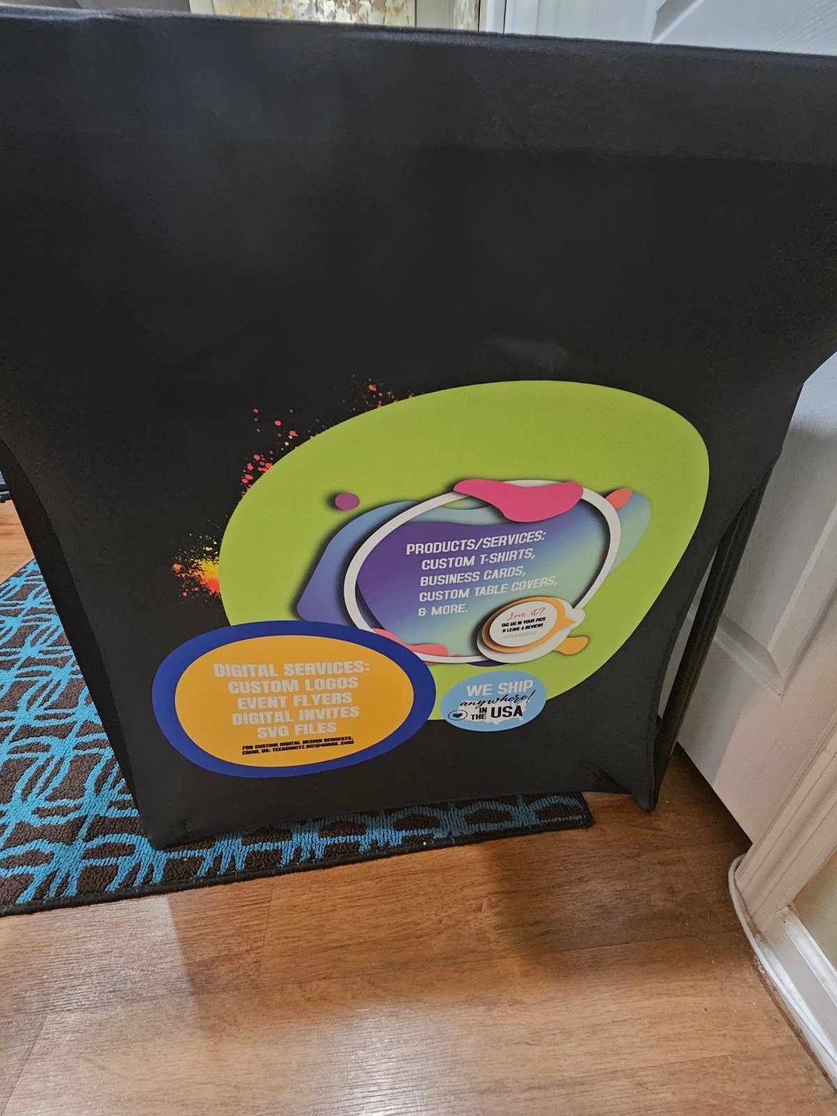Custom Stretch Spandex Table Cover with Business Branding or Brand Name - TeeAddictz