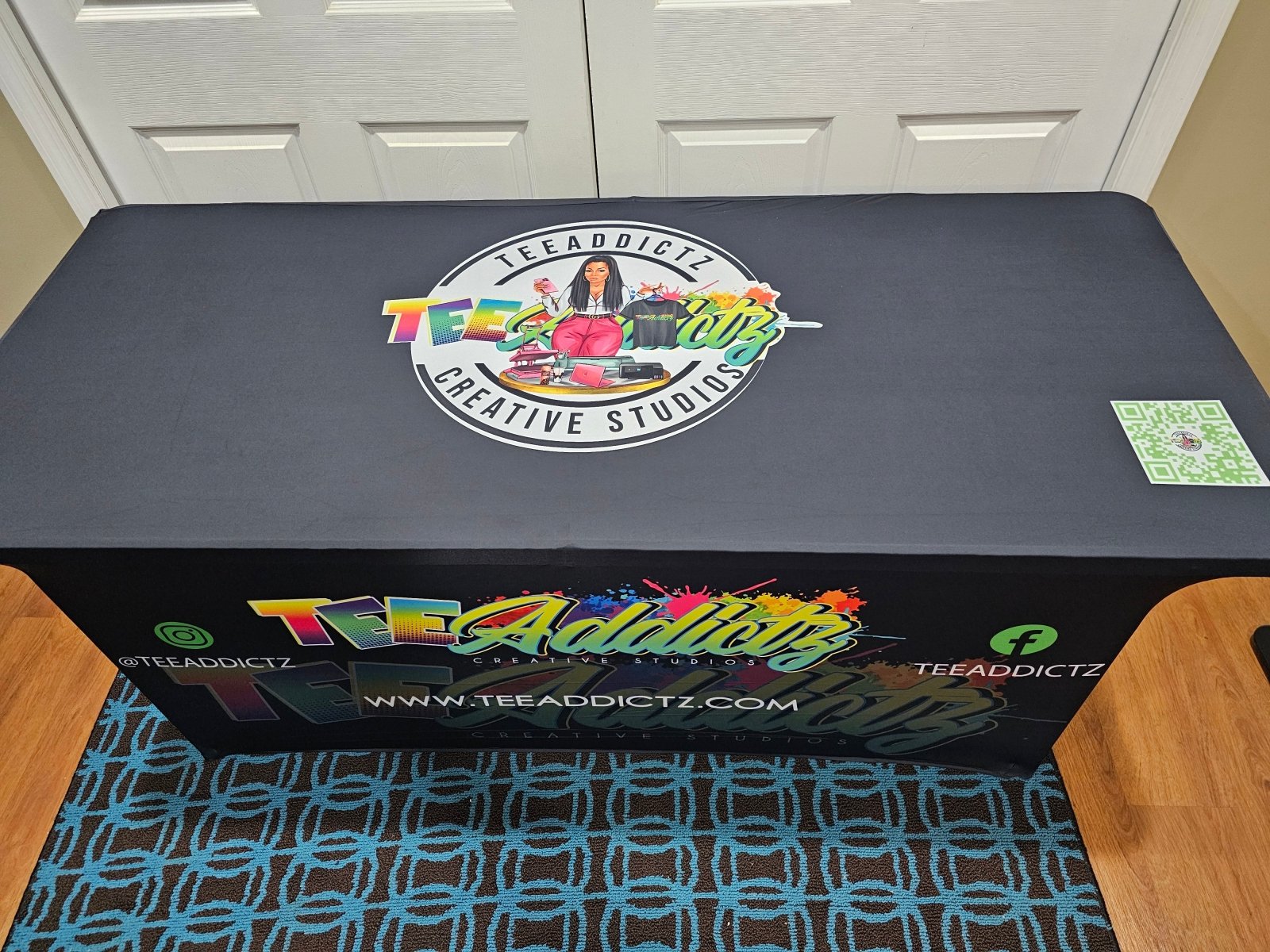 Custom Stretch Spandex Table Cover with Business Branding or Brand Name - TeeAddictz