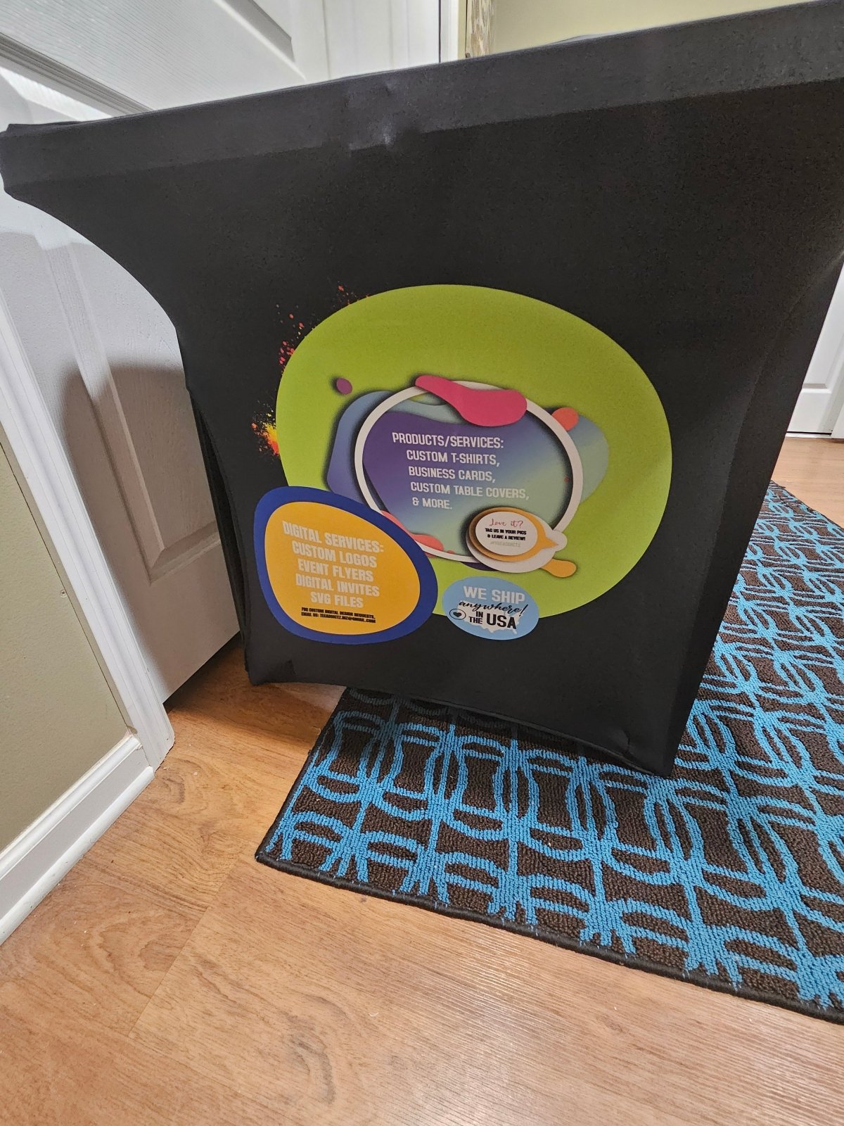 Custom Stretch Spandex Table Cover with Business Branding or Brand Name - TeeAddictz