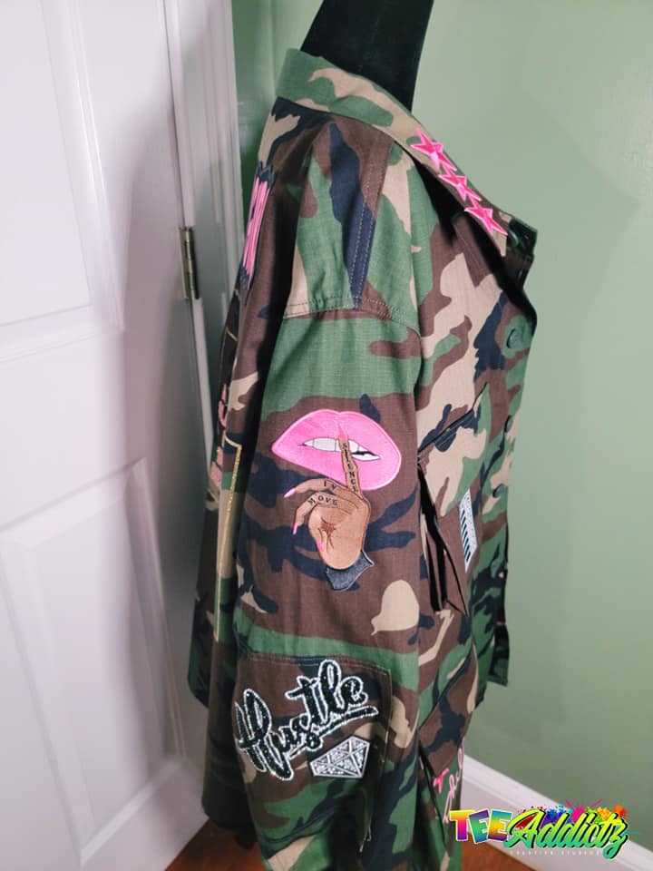 Custom Camouflage Jacket with Vinyl | Embroidered Patches - TeeAddictz