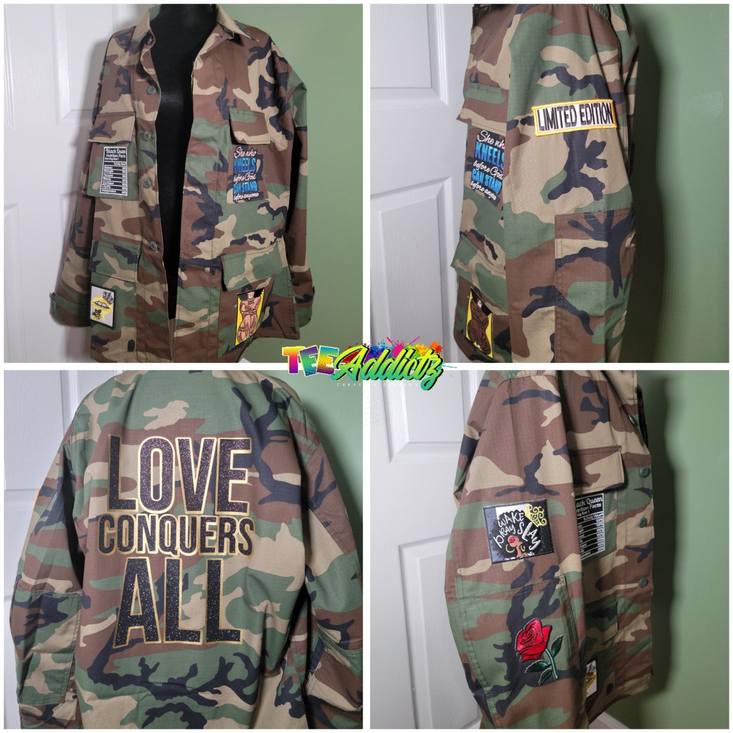 Custom Camouflage Jacket with Vinyl | Embroidered Patches - TeeAddictz