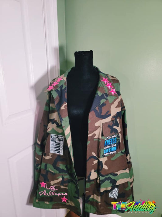 Custom Camouflage Jacket with Vinyl | Embroidered Patches - TeeAddictz