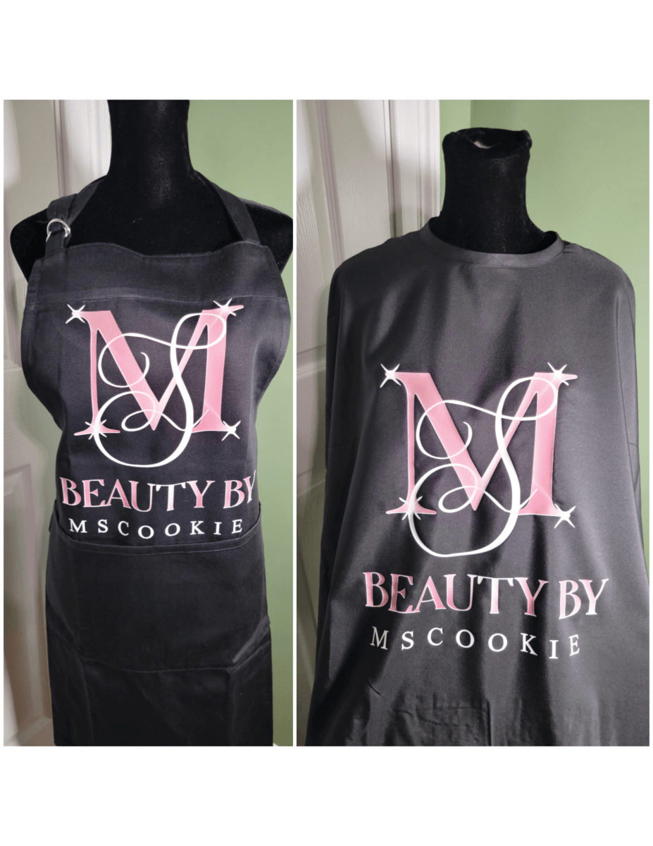 Custom Screen Printed Capes, Aprons, and Jackets for salons, barber shops  and beauty and barber schools